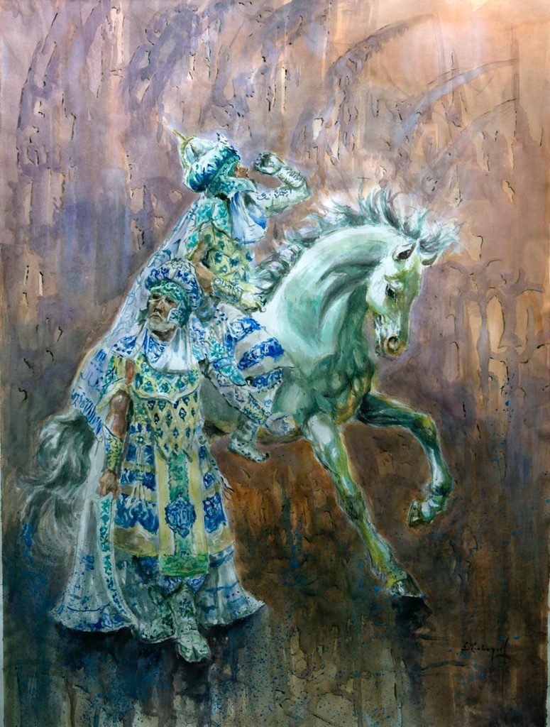 ACUARELA ENMARCADA 50x70 cm 2024 ESQUADRA CAPITAN FILA MUDEJARES - HERMANOS PIÑERO YJOSE MOIÑA