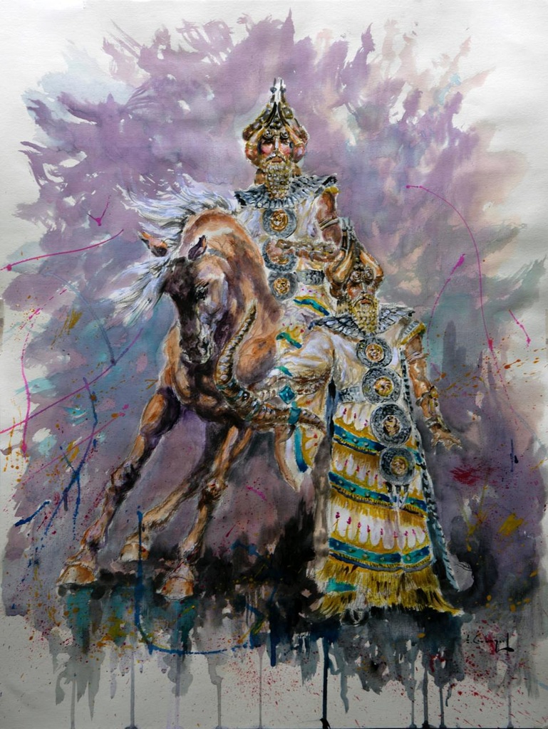 ACUARELA ENMARCADA 50x70 cm 2012 ESQUADRA DEL MIG FILA CORDON - ANTONIO ARACIL GARCÍA