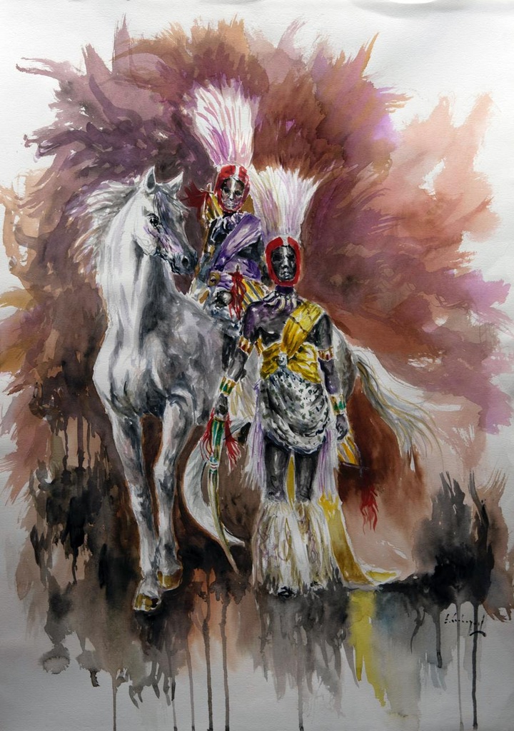 ACUARELA 50x70 cm 1959 ESQUADRA ALFEREZ FILA JUDIOS - LUIS SOLBES