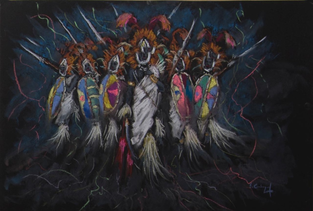 PASTEL 20x30 cm 1962 ESQUADRA DEL MIG FILA JUDIOS - LUIS SOLBES