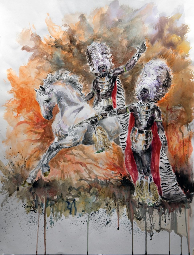 ACUARELA 50x70 cm 1973 ESQUADRA CAPITAN FILA JUDIOS - LUIS SOLBES