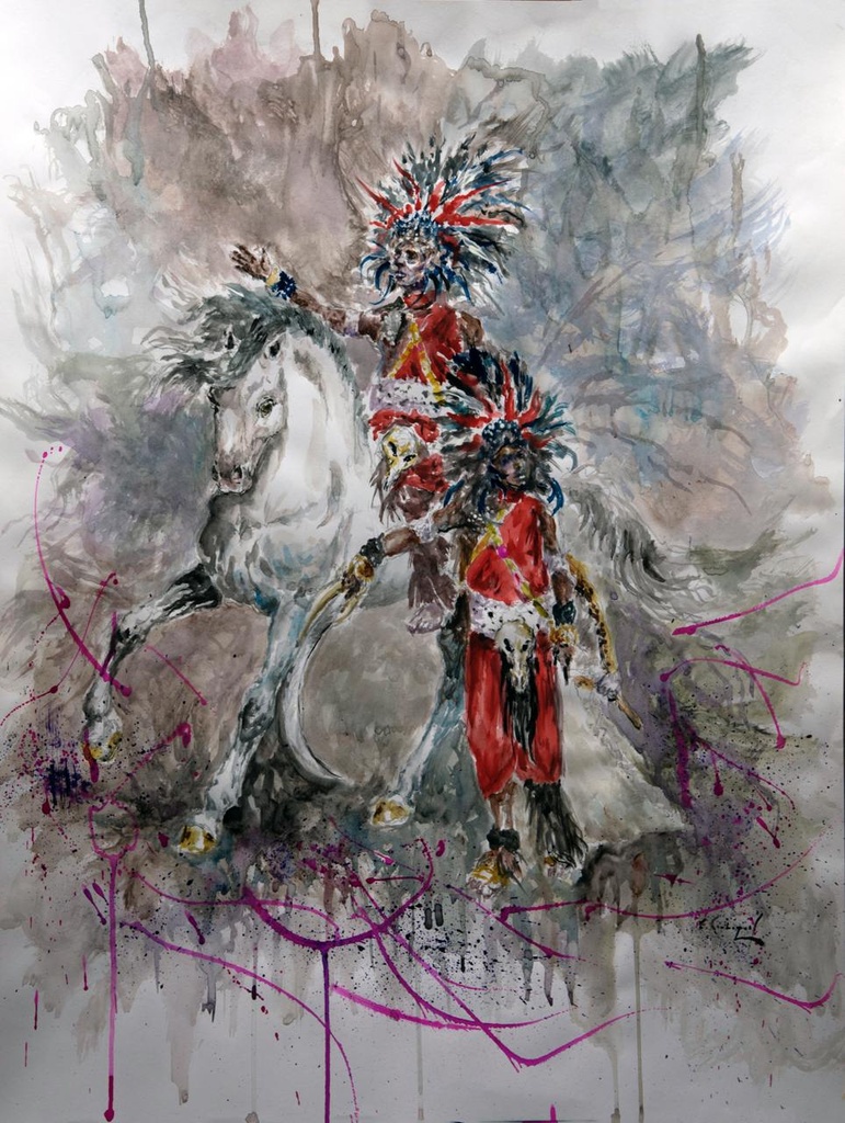 ACUARELA 50x70 cm 1987 ESQUADRA CAPITAN FILA JUDIOS - LUIS SOLBES
