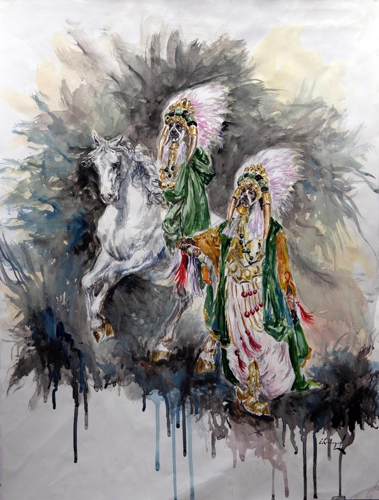 ACUARELA ENMARCADA 50x70 cm 1988 ESQUADRA CAPITAN FILA DOMINGO MIQUES - ALEJANDRO SOLER