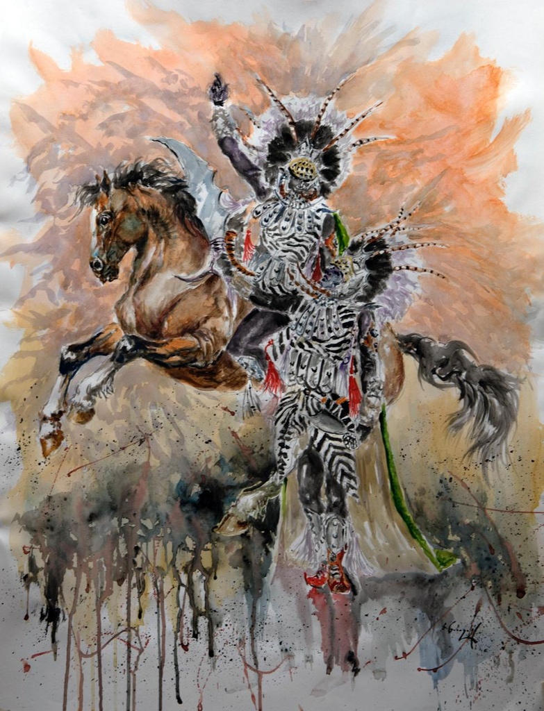 ACUARELA 50x70 cm 1990 ESQUADRA CAPITAN FILA VERDES - ALEJANDRO SOLER