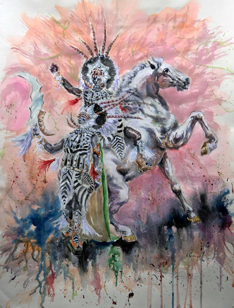 ACUARELA 50x70 cm 1990 ESQUADRA CAPITAN FILA VERDES 2 - ALEJANDRO SOLER