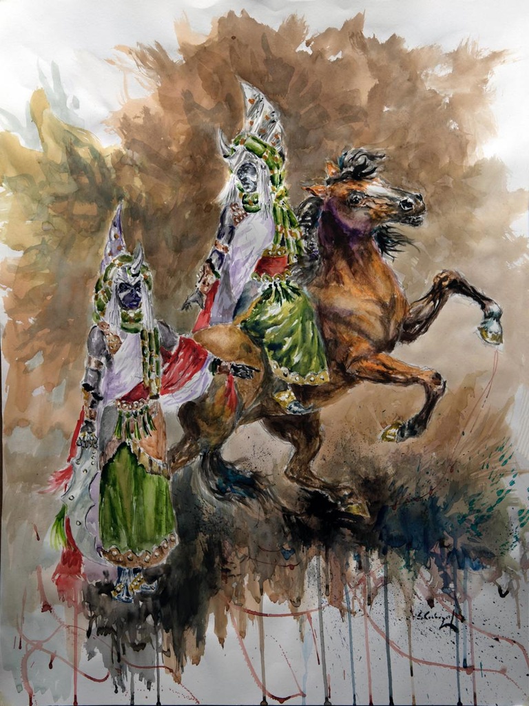 ACUARELA 50x70 cm 1992 ESQUADRA DEL MIG FILA LLANA - JORDI SELLES