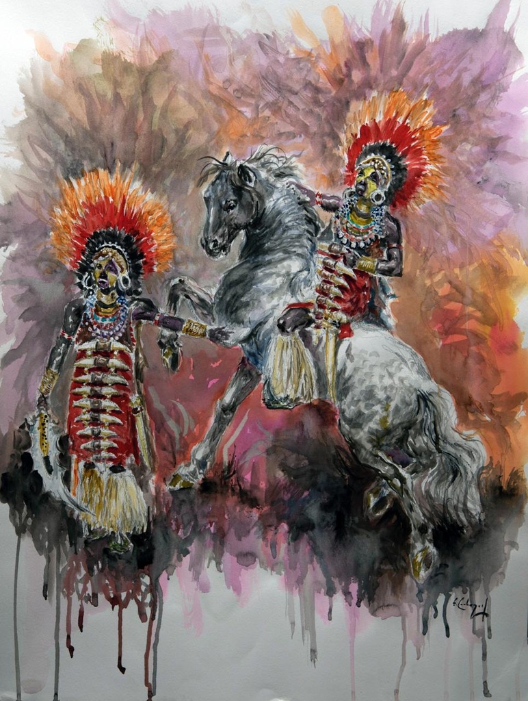 ACUARELA 50x70 cm 1994 ESQUADRA ALFEREZ FILA ABENCERRAJES - ALEJANDRO SOLER