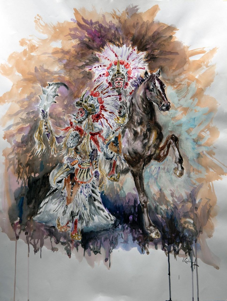 ACUARELA 50x70 cm 1994 ESQUADRA CAPITAN FILA MUDEJARES - JOSE MOIÑA