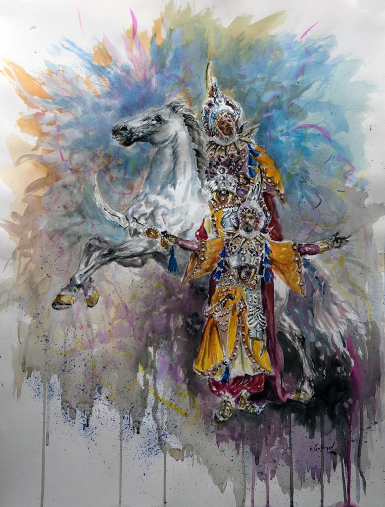 ACUARELA 50x70 cm 1999 ESQUADRA CAPITAN FILA BENIMERINES - ALEJANDRO SOLER