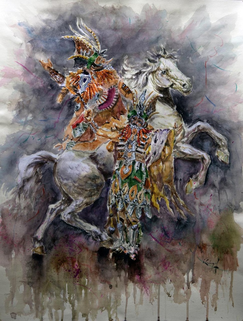 ACUARELA 50x70 cm 1999 ESQUADRA DEL MIG FILA MUNTANYESOS - ROBERTO PEREZ