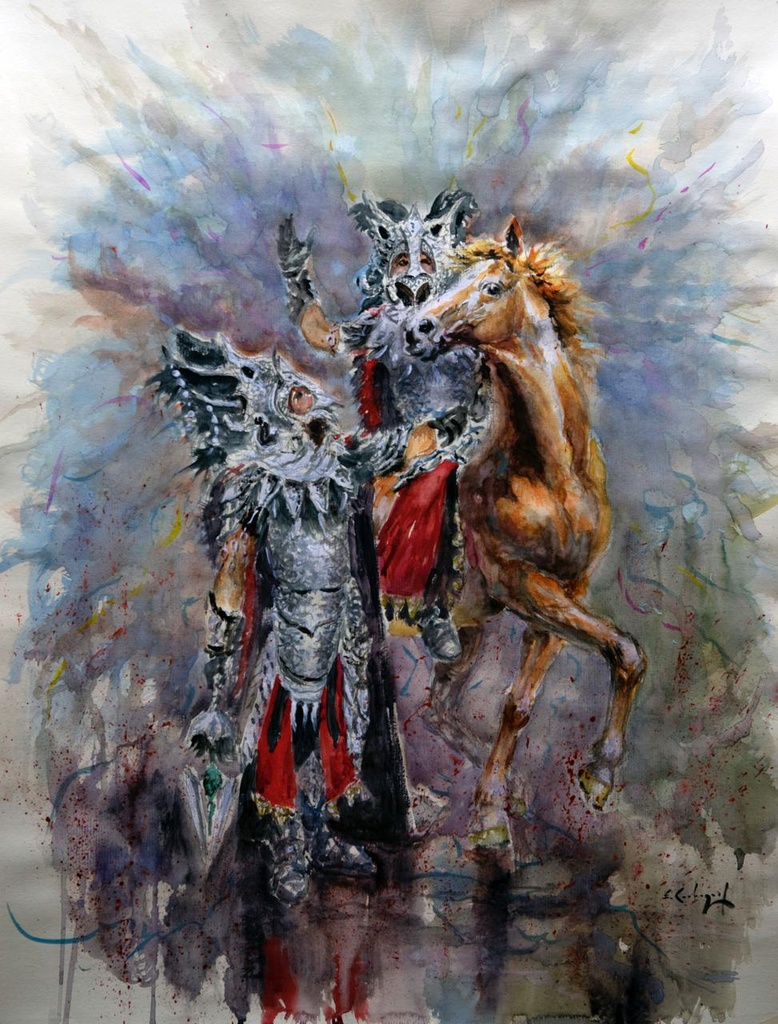 ACUARELA 50x70 cm 2000 ESQUADRA DEL MIG FILA CRUZADOS - JOSE MOIÑA