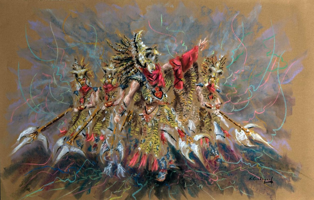 ACUARELA 50x70 cm 2001 ESQUADRA DEL MIG FILA MOZARABES - LUIS SANUS