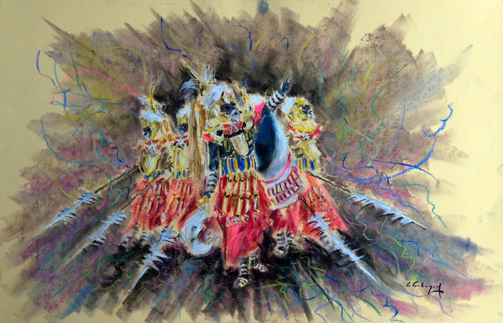 ACUARELA 50x70 cm 2002 ESQUADRA DEL MIG FILA MARRAKESCH - LUIS SOLBES
