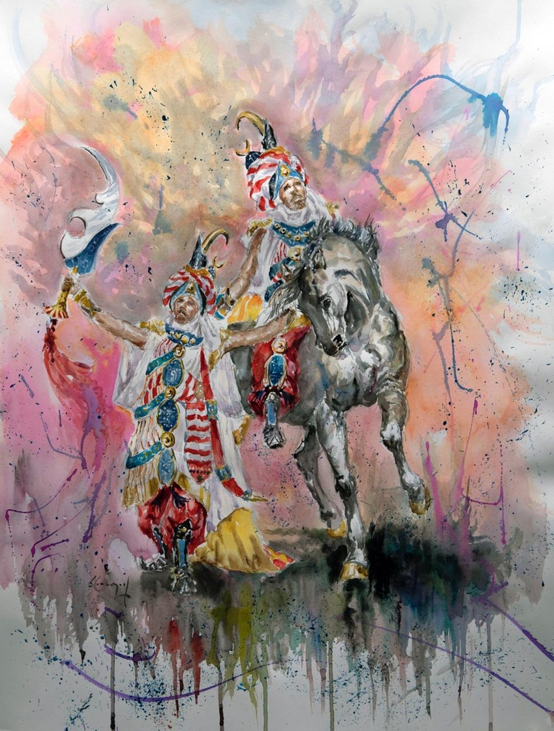 ACUARELA 50x70 cm 2004 ESQUADRA DEL MIG FILA BERBERISCOS - ROBERTO PEREZ