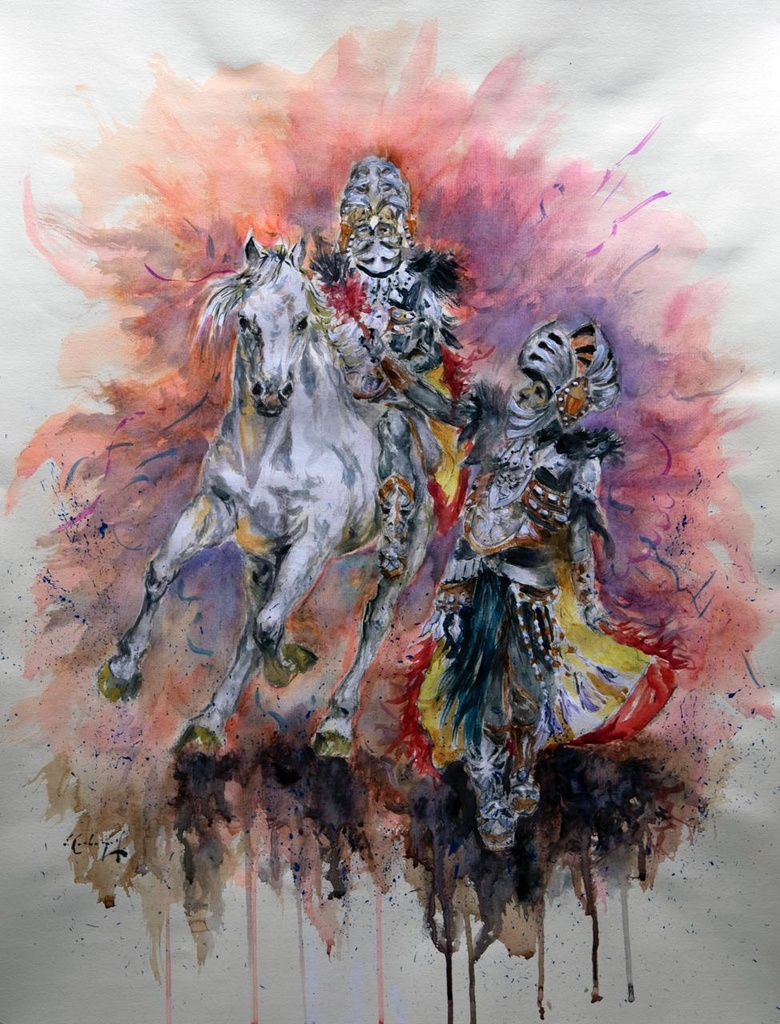 ACUARELA 50x70 cm 2004 ESQUADRA DEL MIG FILA TOMASINAS - LUIS SANUS