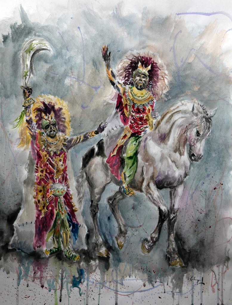 ACUARELA 50x70 cm 2005 ESQUADRA CAPITAN FILA MAGENTA - JORDI SELLES