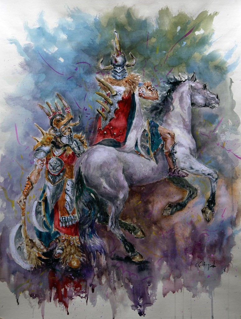 ACUARELA 50x70 cm 2006 ESQUADRA CAPITAN FILA MUNTANYESOS - CESAR VILAPLANA