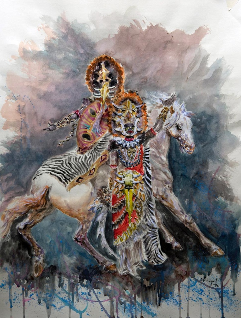 ACUARELA 50x70 cm 2007 ESQUADRA DEL MIG FILA JUDIOS - PABLO MIRO