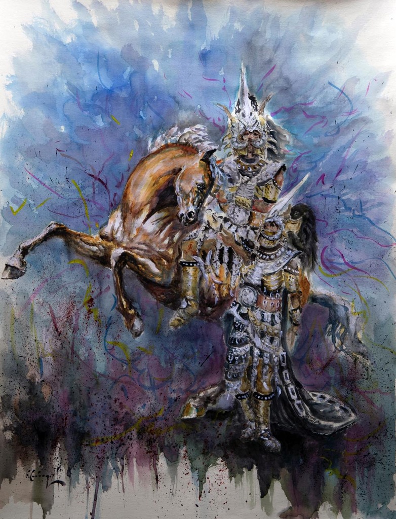 ACUARELA 50x70 cm 2010 ESQUADRA DEL MIG FILA ALMOGAVARES - JOSE MOIÑA