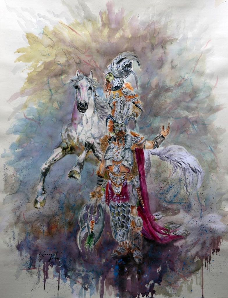 ACUARELA ENMARCADA 50x70 cm 2013 ESQUADRA DEL MIG FILA MUNTANYESOS - ROBERTO PEREZ