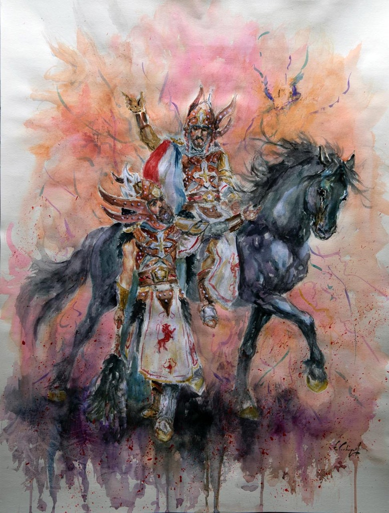 ACUARELA 50x70 cm 2016 ESQUADRA CAPITAN FILA MOZARABES - JUAN CLIMENT