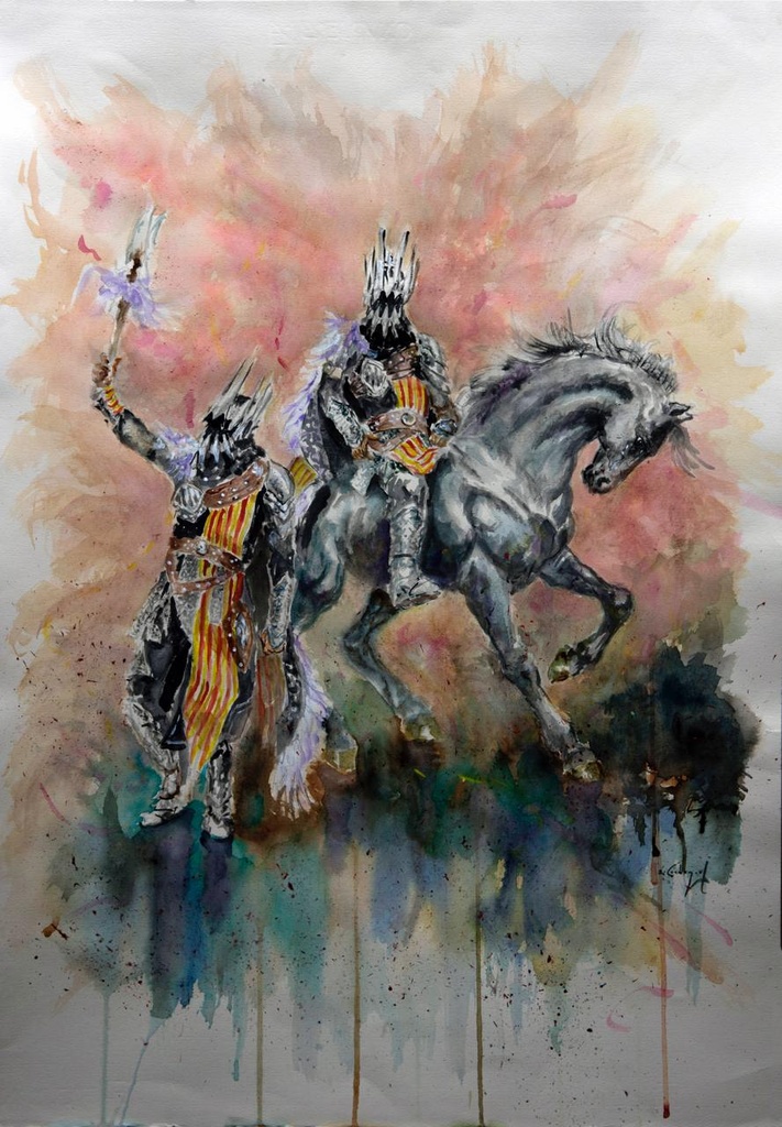 ACUARELA 50x70 cm 2016 ESQUADRA DEL MIG FILA ARAGONESES - JUAN CLIMENT