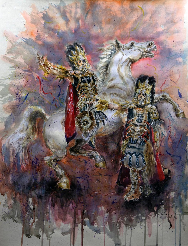 ACUARELA 50x70 cm 2018 ESQUADRA DEL MIG FILA ASTURIANOS- JUAN CLIMENT