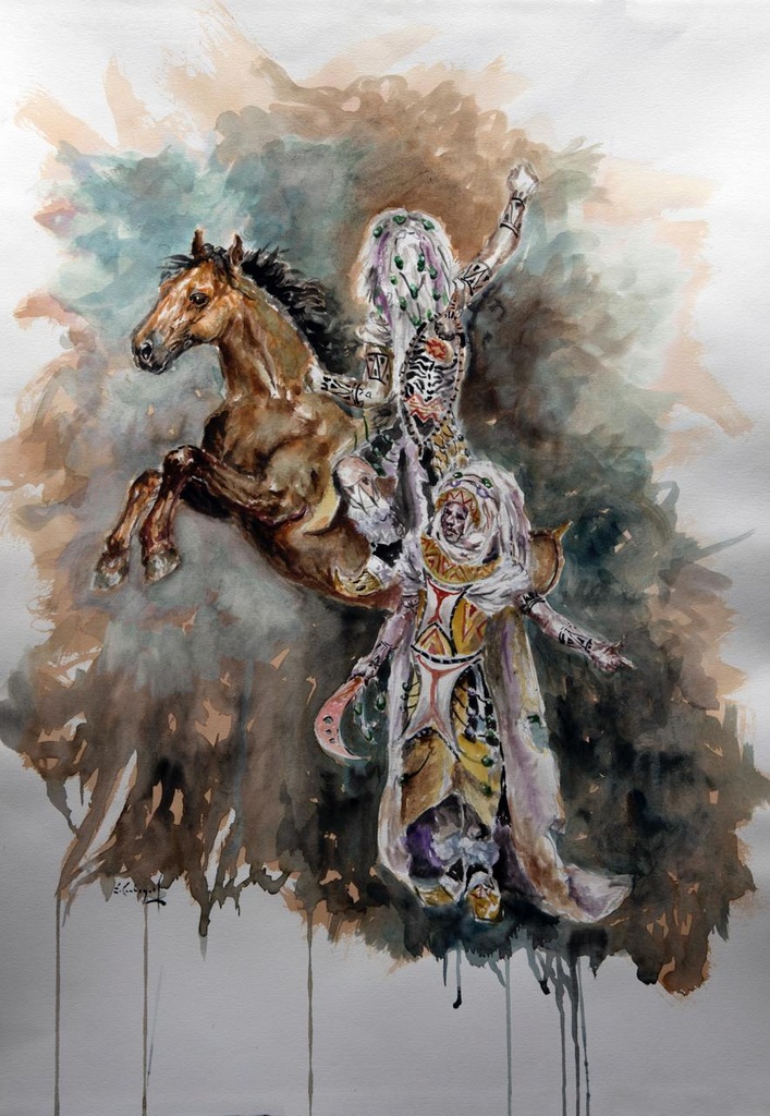 ACUARELA 50x70 cm 2018 ESQUADRA ALFEREZ FILA MAGENTA - ANTONIO ARACIL