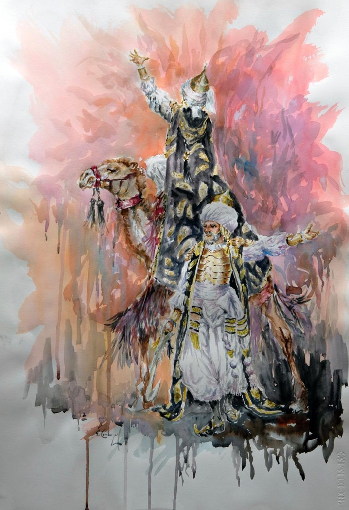 ACUARELA 50x70 cm 2019 ESQUADRA CENTENARIO FILA BERBERISCOS - MANOLO BOIX