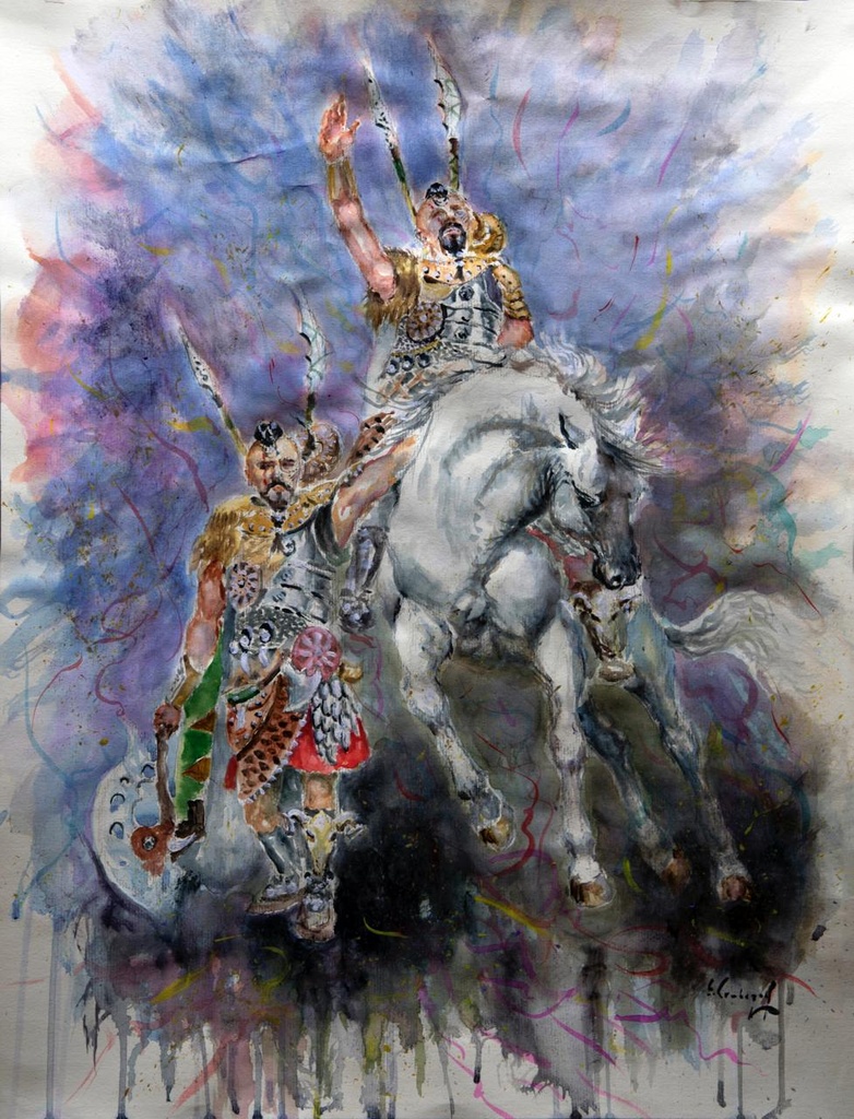 ACUARELA 50x70 cm 2022 ESQUADRA CAPITAN FILA MUNTANYESOS - CESAR VILAPLANA