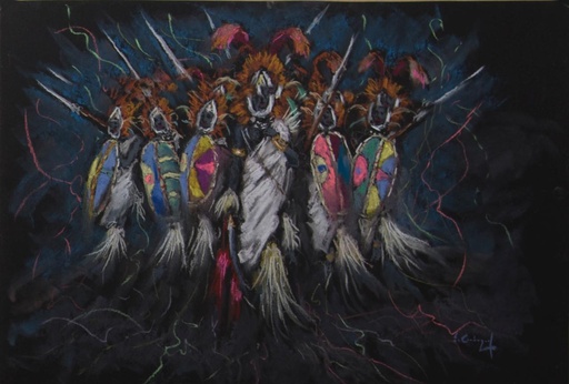 [1962-02-H] PASTEL 20x30 cm 1962 ESQUADRA DEL MIG FILA JUDIOS - LUIS SOLBES