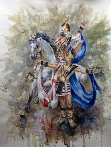 [1972-26-V] ACUARELA ENMARCADO 50x70 cm 1972 ESQUADRA DEL MIG FILA CRUZADOS - LUIS SOLBES