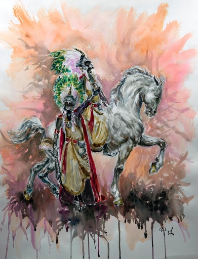 [1984-14-V] ACUARELA ENMARCADA 50x70 cm 1984 ESQUADRA ALFEREZ FILA BENIMERINES - ALEJANDRO SOLER