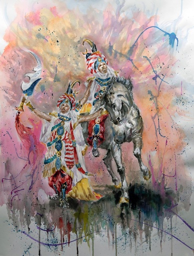 [2004-13-V] ACUARELA 50x70 cm 2004 ESQUADRA DEL MIG FILA BERBERISCOS - ROBERTO PEREZ