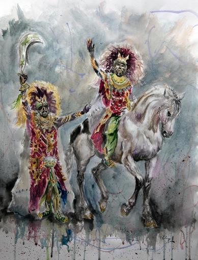 [2005-06-V] ACUARELA 50x70 cm 2005 ESQUADRA CAPITAN FILA MAGENTA - JORDI SELLES